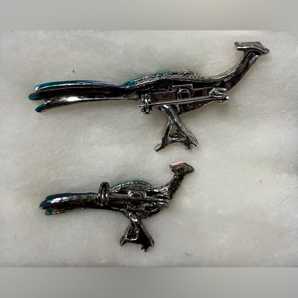 Vintage Elegant Teal and Silver Bird Figurines Peacock Roadrunner Rhinestones - Picture 2 of 3
